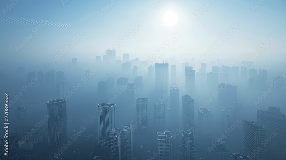 In the midst of a hazy cityscape, an urgent campaign fights against air pollution, the skyline a mere silhouette. In the midst of a hazy cityscape, an urgent campaign fights against air pollution, the skyline a mere silhouette.