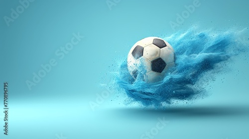   A soccer ball in mid-flight, trailing blue smoke from its back and side © Wall