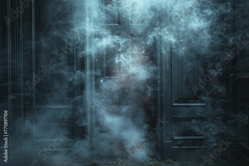 The ominous sight of smoke creeping out from behind a barricaded door suggests imminent danger for all inside.