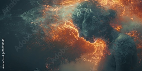 Tears turning into smoke, against a dark background, symbolizing the sorrow and grief stemming from a smoking-related loss.