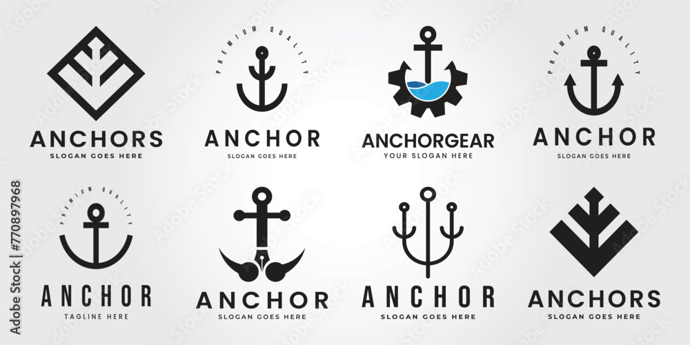 Set Bundle Anchor vector icon pirate boat logo Nautical maritime simple graphic symbol illustration - obrazy, fototapety, plakaty 