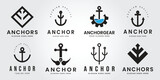 Set Bundle Anchor vector icon pirate boat logo Nautical maritime simple graphic symbol illustration