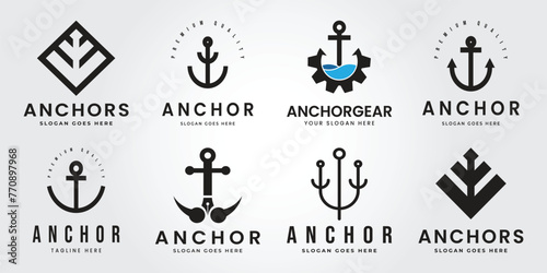 Set Bundle Anchor vector icon pirate boat logo Nautical maritime simple graphic symbol illustration photo