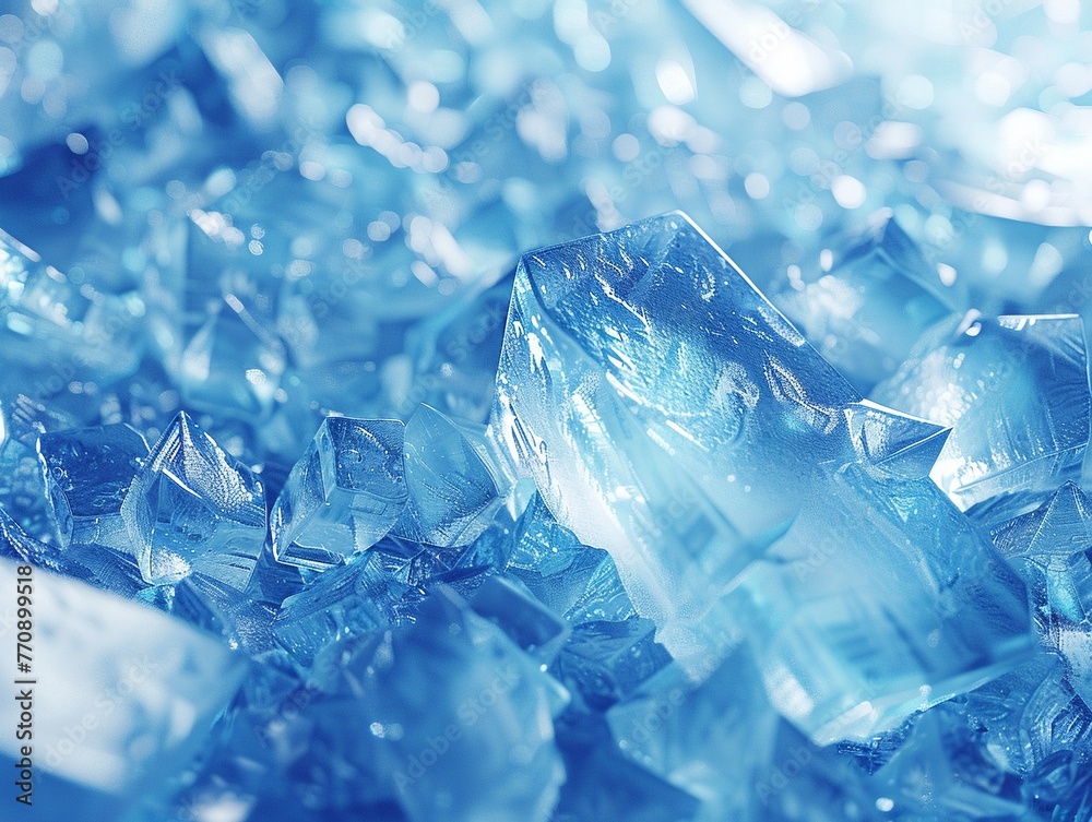 Icy crystal texture, closeup, cool blue tones, sharp detail for a chilly abstract wallpaper , octane render