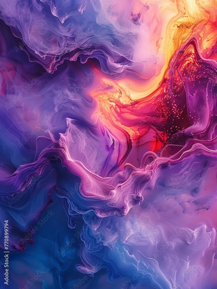 Marbled ink swirls, closeup, vibrant colors, fluid dynamics for artistic background , 3D render
