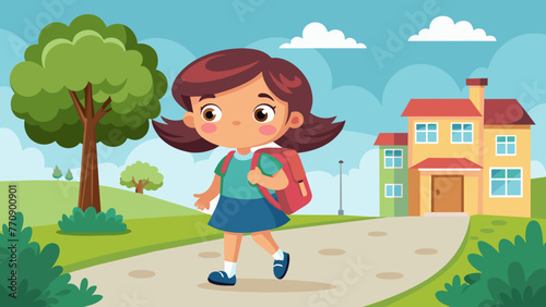 a vector illustration of a little girl going to sc