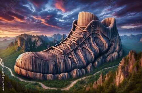 a mountain that remarkably resembles a giant shoe photo