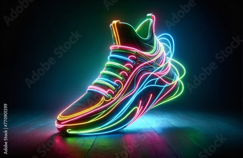 a shoe with a vibrant and electric neon style