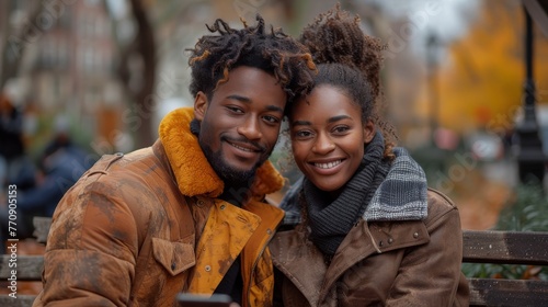 a black couple looking their smartphone with a smile © urdialex