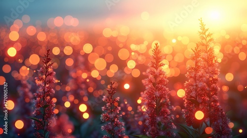  A clearer image of a flower field under bright sun, sunrays filtering through the flowers' bokeh