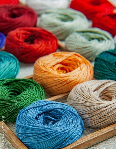 Colorful yarn for embroidery close-up