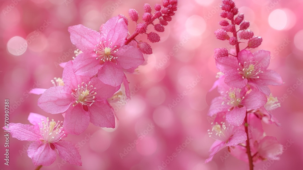   A pink flower, tightly framed against a uniform pink backdrop, softened by out-of-focus bokeh lights in the depths