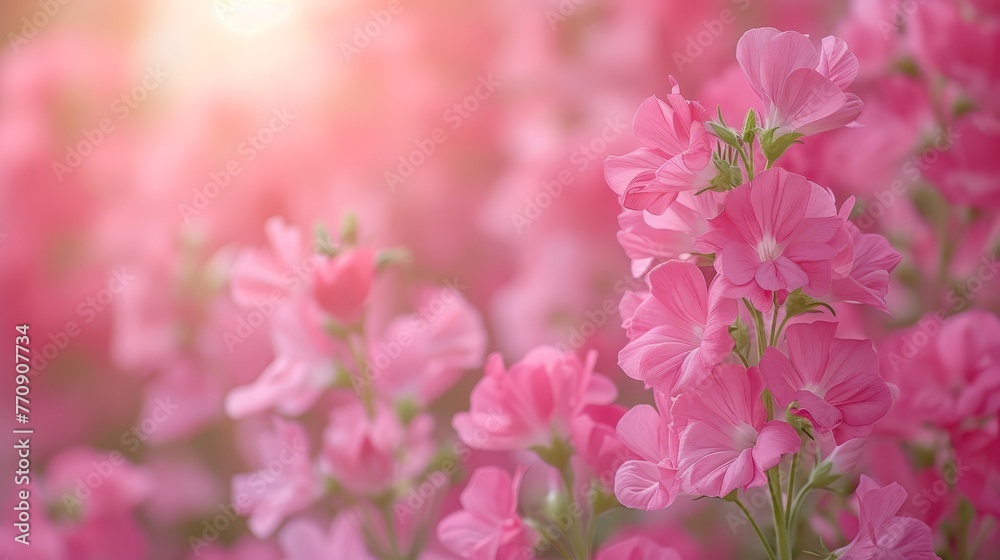   A field of pink flowers, blooming under the sun's radiant shine