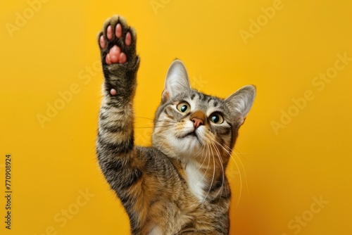 funny surprised cat raising hand