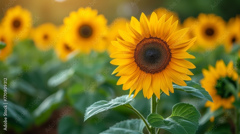 A sunflower amidst a sunlit field, sun beaming through its core bloom A sunflower amidst a sunlit field, sun beaming through its core bloom