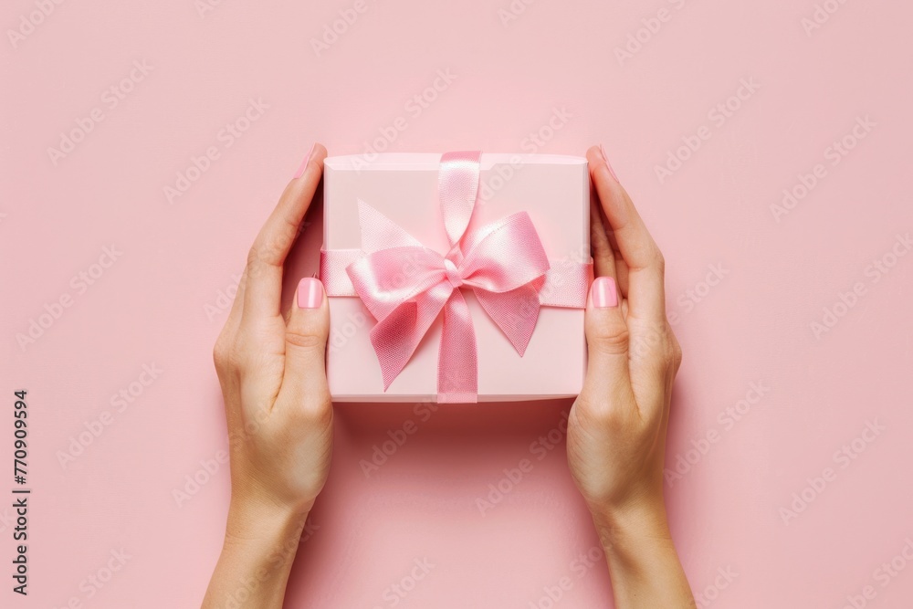a pink gift box pastel pink background a pink gift box pastel pink background