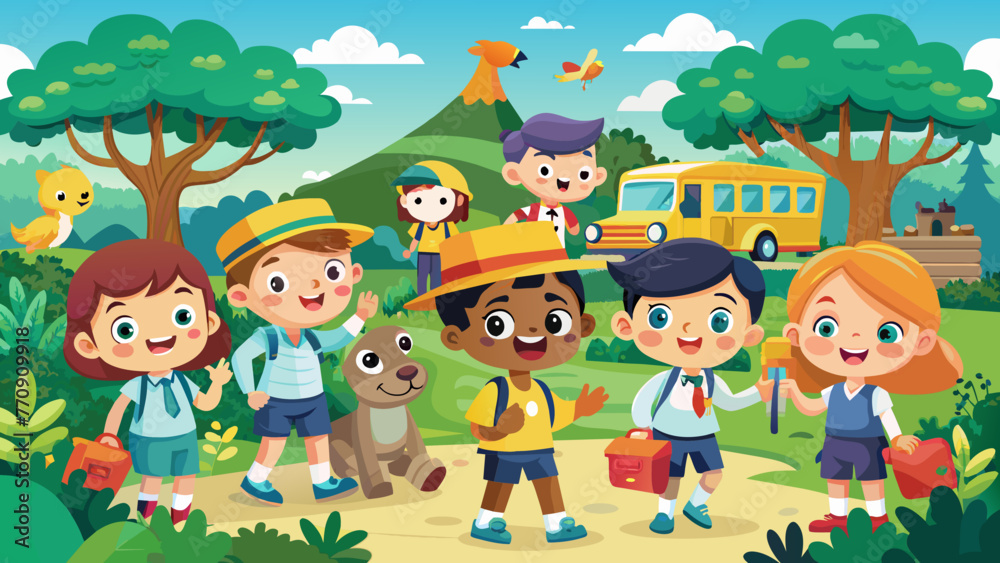 Fototapeta premium children at the zoo school children on a trip to