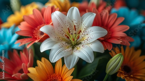   A close-up of several flowers with one in the center and another in the picture s heart