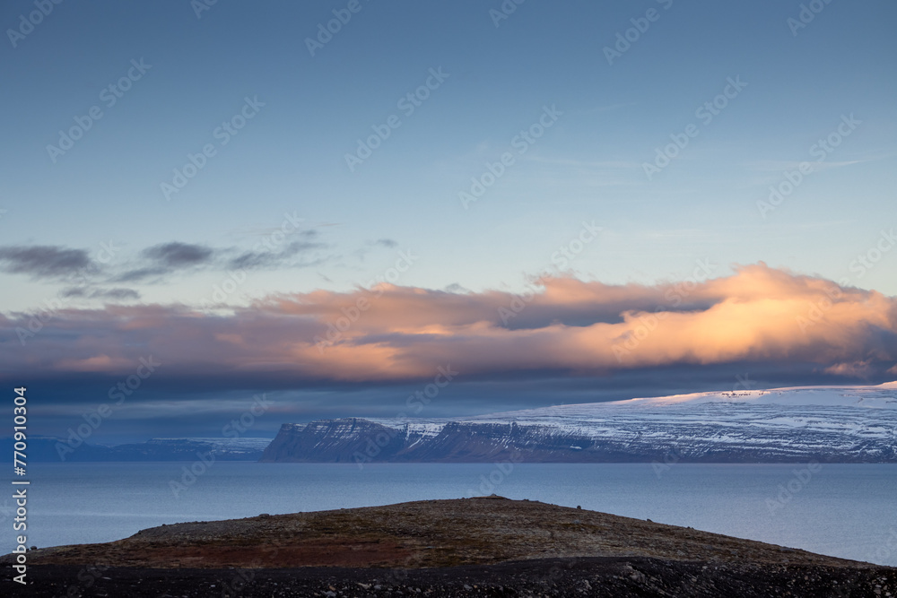 Sunset at the fjord, Westfjords, Iceland