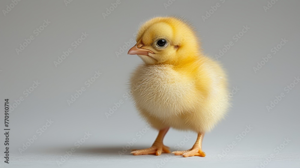 A tight shot of a tiny yellow bird against a pure white backdrop, with a yellow bird of similar size on the right side, positioned against a gray background A tight shot of a tiny yellow bird against a pure white backdrop, with a yellow bird of similar size on the right side, positioned against a gray background