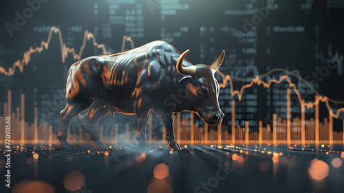 Candlestick chart in financial stock market wiht Bull in background © Jan