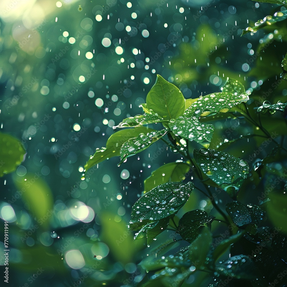 Soothing raindrops, macro lens, blurred greenery abstract, for calming wallpaper , blender Soothing raindrops, macro lens, blurred greenery abstract, for calming wallpaper , blender
