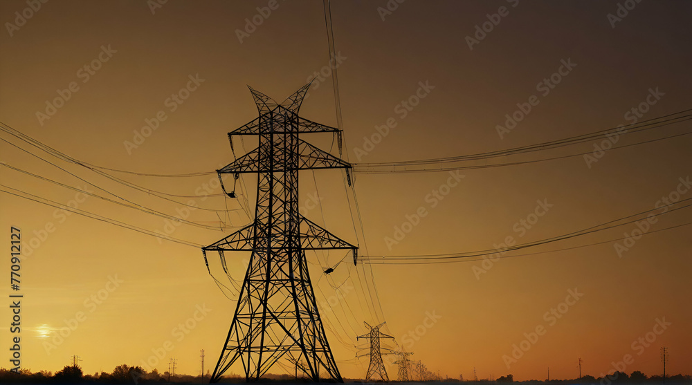 Silhouette of High voltage electric tower on isolated .Generative AI