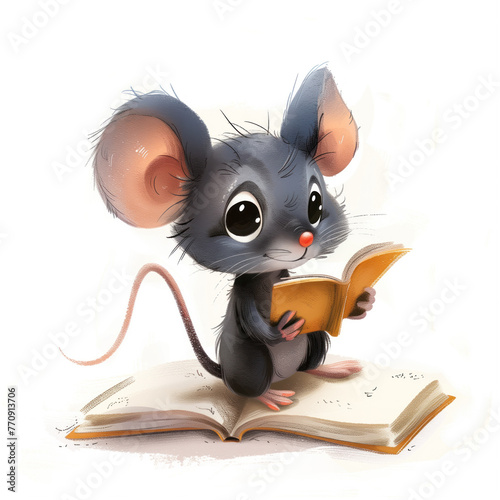 Cute Funny Cartoon Mouse, Illustration for Children Book, Generative AI