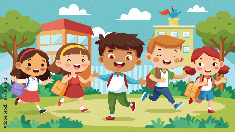 illustration of happy cartoon school children illustration of happy cartoon school children