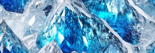 Ice texture, blue crystals, close-up, wide banner. Natural patterns, abstract landscape, wallpaper