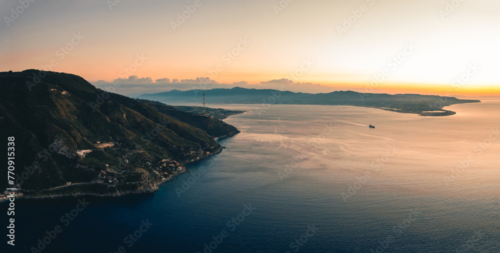 Aerial view of the Strait of Messina - obrazy, fototapety, plakaty 