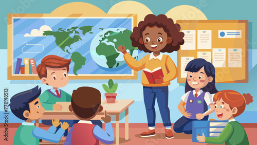 pupils and teacher in classroom school pedagogue