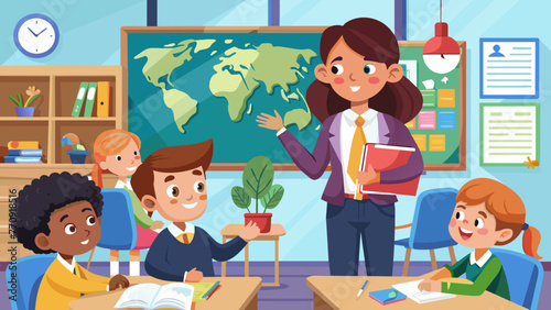 pupils and teacher in classroom school pedagogue