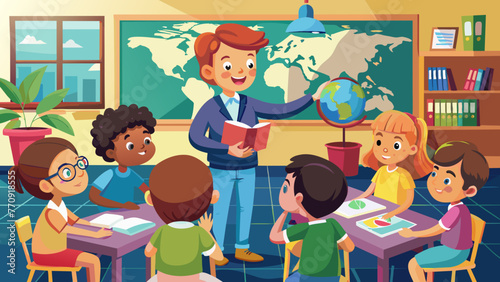 pupils and teacher in classroom school pedagogue