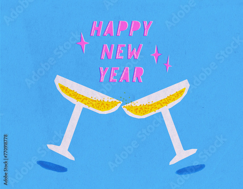 Happy new year vintage celebreation toasting with champagne