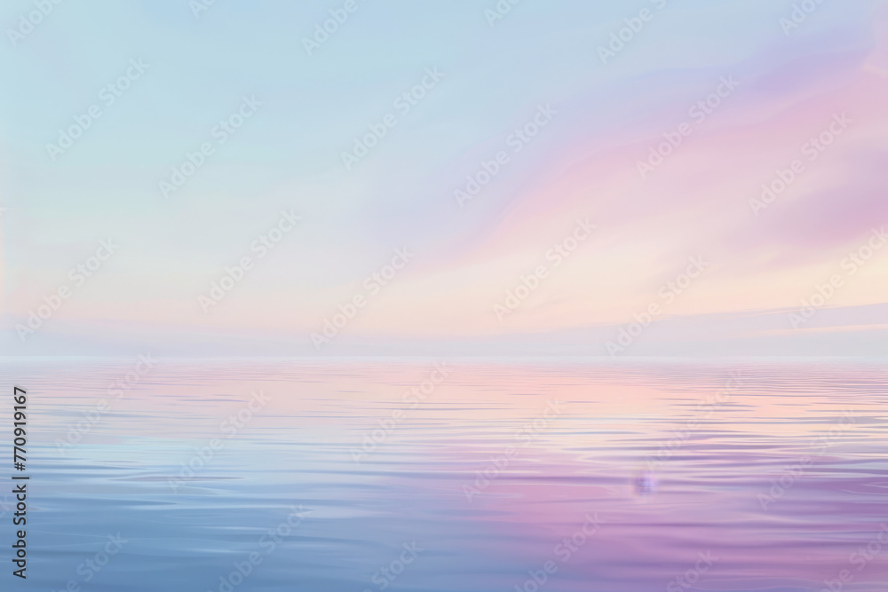 A beautiful blue ocean with a pink and purple sky