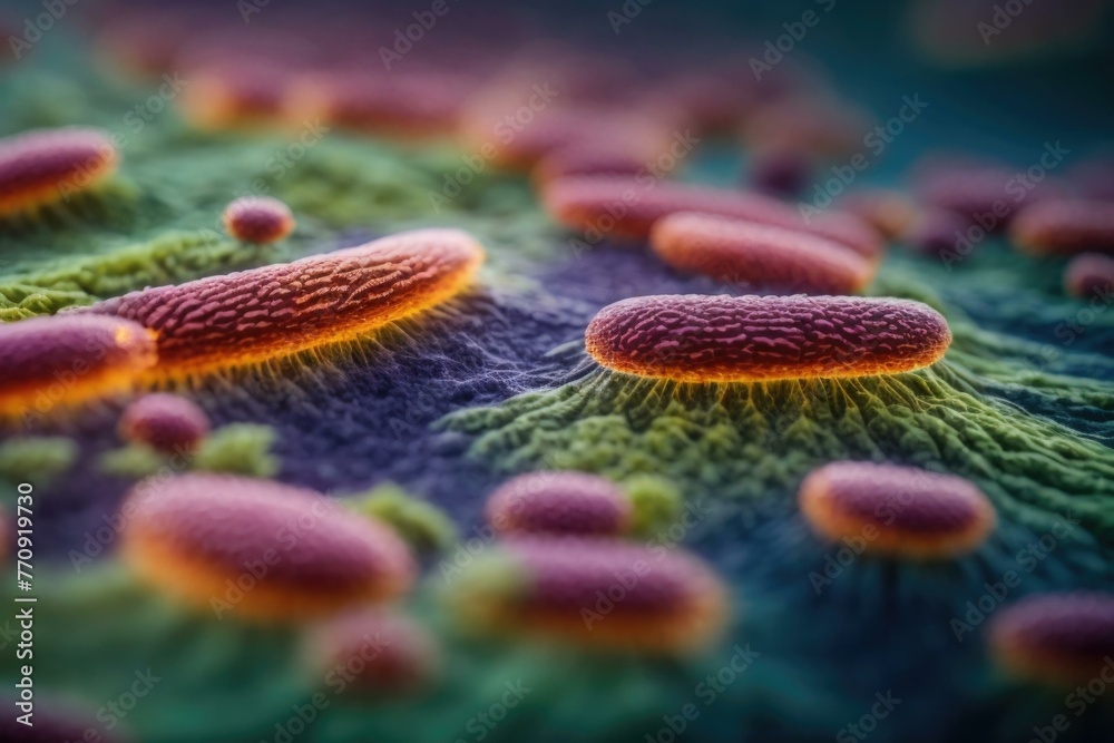 A close up of a group of bacteria. Generative AI. A close up of a group of bacteria. Generative AI.
