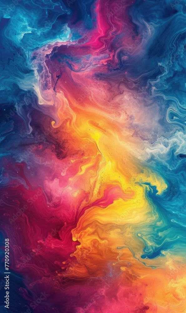A colorful painting of a rainbow colored liquid. Generative AI.
