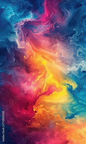 A colorful painting of a rainbow colored liquid. Generative AI.