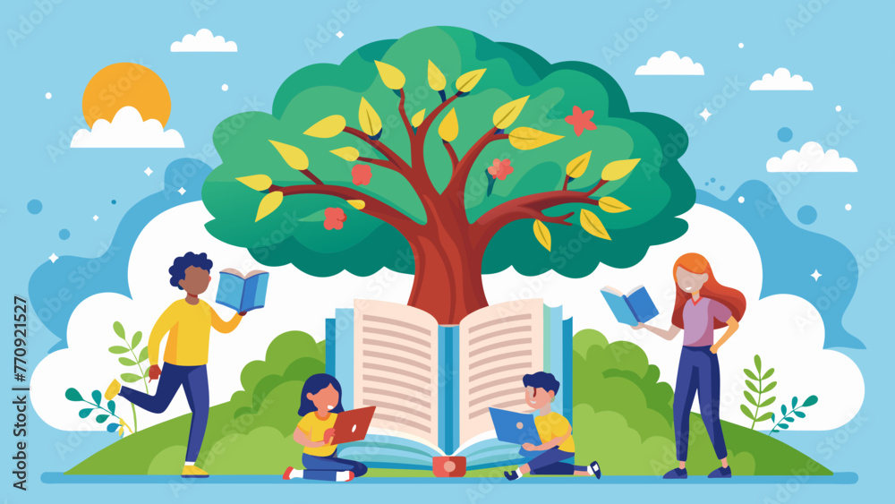 Fototapeta premium tree knowledge logo open book children symbol