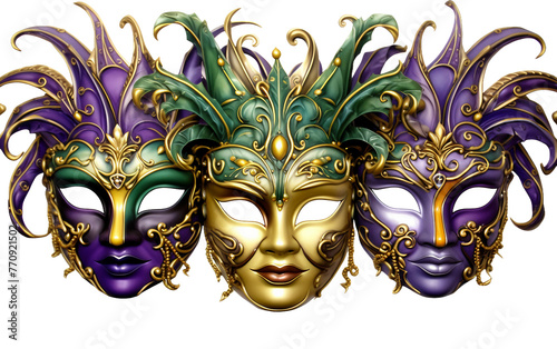 Lively Masquerade Masks in Bold Colors Isolated On Transparent Background PNG. © Faizan