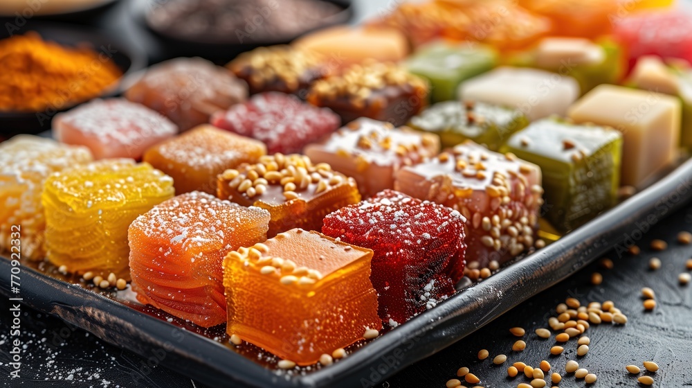Turkish national sweets at the street shop. Baklava and delights Turkish cusine Turkish national sweets at the street shop. Baklava and delights Turkish cusine