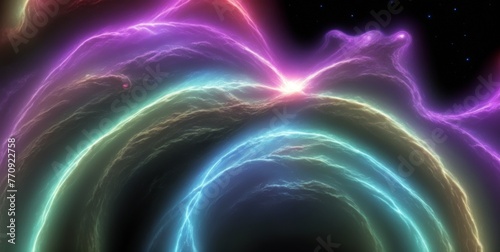 Abstract background, colorful rays from energy source in cosmos