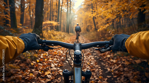 a person rides their bicycle through the woods in aut fe1a046a-f2c6-4157-837f-a3af0275b930 0 photo