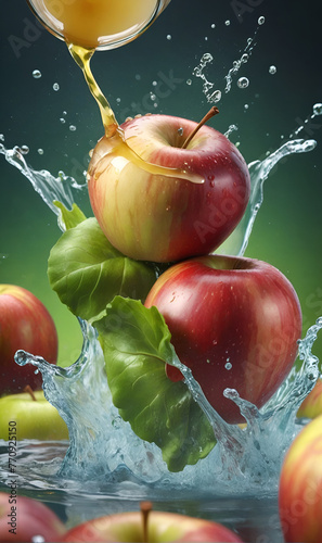 apple juice, a splash of apple juice and ripe apple fruit