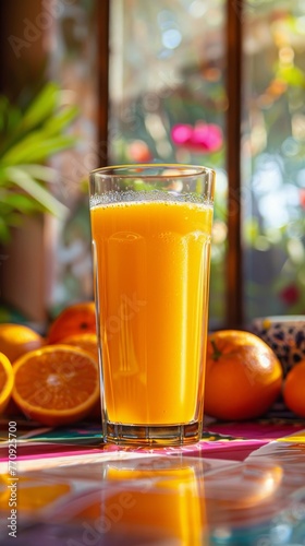 Glass of Orange Juice on Table