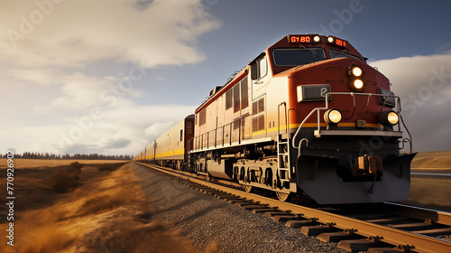 Cargo Train Locomotive With Freight Cars In USA