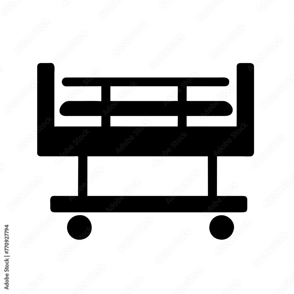 Hospital Bed silhouette vector illustration icon.
Hospital Bed silhouette vector illustration icon.