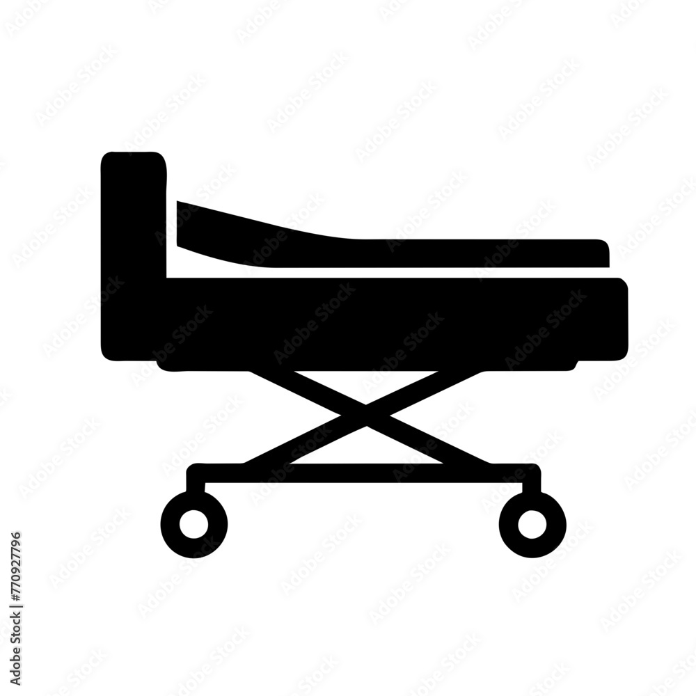 Hospital Bed silhouette vector illustration icon.
Hospital Bed silhouette vector illustration icon.