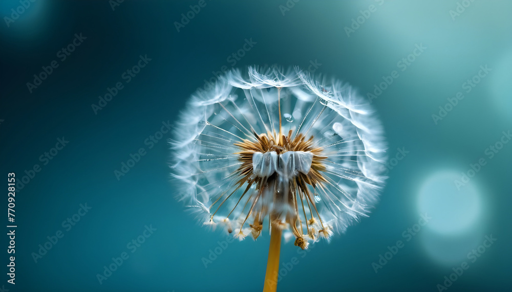  Water on blue and turquoise beautiful background dandelion Seeds in droplets 7